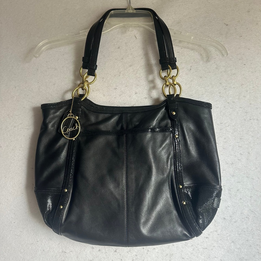Coach Alexandra Chain Tote Black Leather Gold Hardware Handbag F20812